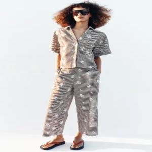 ZARA 자수 체크 큐롯 팬츠 - 브라운 / 크림 2674/987/087 284525