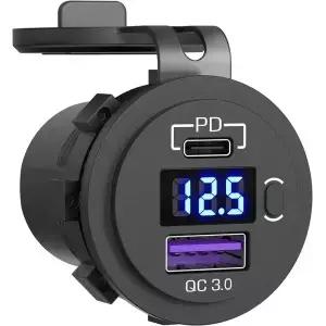 차량용 USB C 충전기 소켓 LED 전압계 켜기/끄기 스위치 듀얼 PD3.0 및 QC3.0 12V 24V