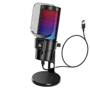 VCOM 게이밍 USB 마이크, 팟캐스트, 스트리밍용 RGB 다이나믹 마운트, 버튼, PS4 게인 호환 데스크탑 /PC와 음소거, 회전 콘덴서 스탠드, 빠른 필터, /5 충격 팝 표시기,