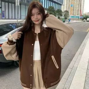 [하프클럽/셀럽하우스]여성용 따뜻한 기모 안감 배색 스타디움 야구 점퍼