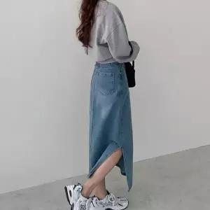 [하프클럽/셀럽하우스]여성 사이드 트임 데일리 데님 롱 스커트 치마