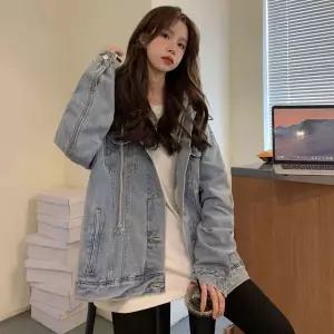 [하프클럽/셀럽하우스]여성 봄 가을 꾸안꾸 데님자켓 탈부착 후드 청자켓