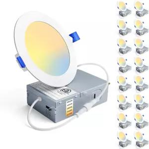 엔시니어 16팩 4인치 LED 오목 천장 조명 조광성 2700K-5000K 5CCT 750LM 9W 120V 고휘도 캔리스 웨이퍼