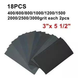 18Pc 샌드페이퍼 습식/건식 실리콘 카바이드 샌딩 400-3000 금속 유리 용 그릿 목재 플라스틱 세라믹