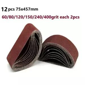 12pcs 75X457mm 샌딩 벨트 60/80/120/150/240/400 샌더 연마 기계 도구 용 그릿 샌드페이퍼