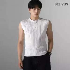 [빌리버스]빌리버스 남성 여름 면 피그먼트 레이어드 슬리브리스 꽈배기 니트 BOCET02