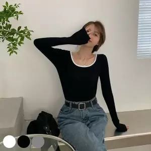 [하프클럽/셀럽하우스]넥라인 크롭한 기장 긴팔티 URD255 무지 U넥 맨투맨