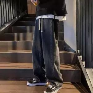 [하프클럽/]겨울 와이드 기모 밴딩 조거 팬츠 남성 청바지 데일리룩 루즈핏