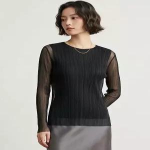 [벤자][BENJA] 플리츠 시스루 라운드넥 긴팔 블라우스 4컬러