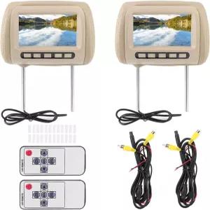 헤드레스트 DVD 플레이어 2개 화면 2pcs 7인치 HD 차량 비디오 LCD 컨트롤 MP5 디스플레이 브라운