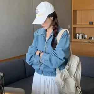 [하프클럽/셀럽하우스]여성 깔끔한 연청 데님 집업 청 자켓 간절기 아우터