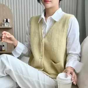 [하프클럽/셀럽하우스]여성 조끼 기본 베이직 포켓 니트 베스트 데일리