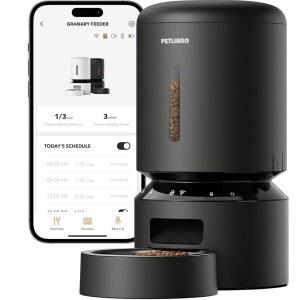 PETLIBRO 자동 고양이 피더, 신선도 보존 기능이 있는 5G Wi-Fi 자동 개 사료 디스펜서, 낮은 식품 센서가 있는 5L 시간 반려동물 피더, 하루 최대 10끼 식사, 그래너리 블랙