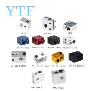 프린트 헤드 압출기 J-헤드 알루미늄 블록용 3D 프린터 액세서리 가열 MK7 MK8 MK10 V5 V6 PT100 Volcano C