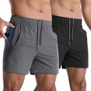 렘푸 2팩 남성 운동 반바지 5인치 퀵 드라이 짐 경량 스포츠 러닝 주머니 포함