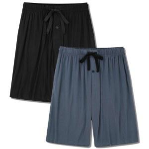 대나무 쿨 남성 파자마 하의 라운지 수면 반바지 부드럽고 편안한 통기성 포켓 2팩