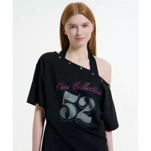 OIOI COLLECTION 스터드 오프숄더 반팔 티셔츠 [BLACK]