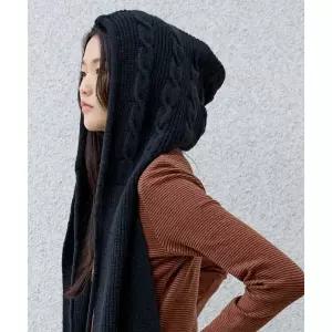 OIOI COLLECTION 니트 후드 머플러 [BLACK]