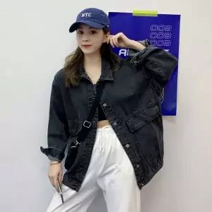 [하프클럽/셀럽하우스]여자 블랙 진청 캐주얼 오버핏 포켓 데님자켓 청자켓