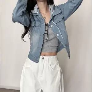 [하프클럽/셀럽하우스]여성 간절기코디 캐주얼 아우터 탈부착 후드 데님자켓