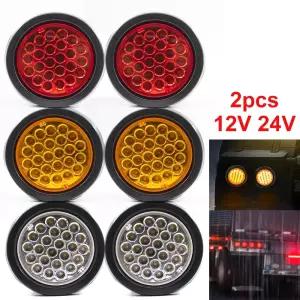1 세트 12V 24V 24 라운드 LED 후면 테일 라이트 브레이크 중지 사이드 마커 경고 표시기 반사판 트럭 트레
