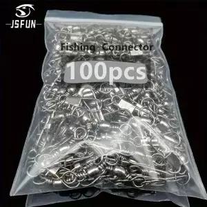 JSFUN 100Pcs 낚시 커넥터 회전 인터록 핀 베어링 롤링 스냅 Fishhook 잉어 FishingLure 액세서리