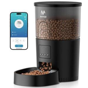IMIPAW 자동 고양이 피더, 앱 리모컨이 있는 5G Wi-Fi 고양이 사료 디스펜서, 반려동물 건조 사료 스마트 피더, 프로그래밍 가능한 시간 급식, 이중 전원 공급 장치, 하루 1-10끼 식사, 건조제 가방, 소형 애완동물