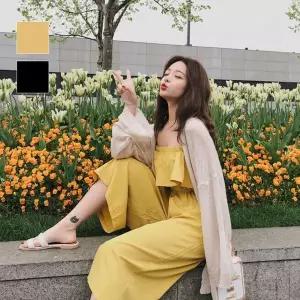 [하프클럽/셀럽하우스]여성 여름 시원한 끈나시 가슴밴딩 7부기장 점프수트