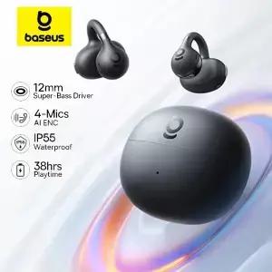 베이스어스 BC1 이어 클립 이어버드 오픈 무선 이어폰 블루투스 6.0 온 스포츠 헤드폰 4-마이크 슈퍼 IP55