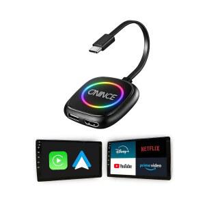 ONINCE CarPlay AI Box 2026 업그레이드 - 오토바이 및 자동차에서 안드로이드 오토 잠금 해제, 자동차로 비디오 스트리밍, USB 포트 유선 안드로이드 오토 및 전화 충전 지원. OEM 유선 카플레이 자동차용