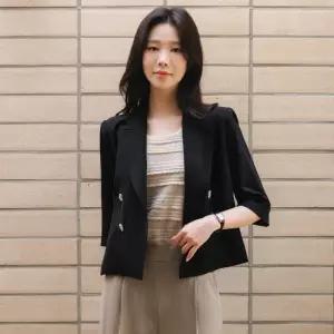 6부 더블 버튼 크롭 자켓_3color