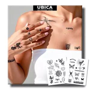UBICA 반영구 타투, 여성용 현실적인 작은 임시 2장, 손가락 손 종아리를 위한 가짜 타투, 방수, 반사 없음