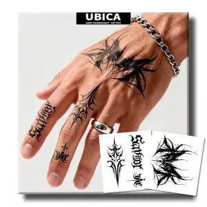 UBICA 반영구 타투, 남성용 현실적인 임시 타투 2장, 손가락 손 등을 위한 가짜 타투 2주 지속, 방수 비반