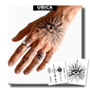 UBICA 반영구 타투, 남성용 현실적인 임시 타투 2장, 손가락 손 등을 위한 가짜 타투 2주 지속, 방수 비반