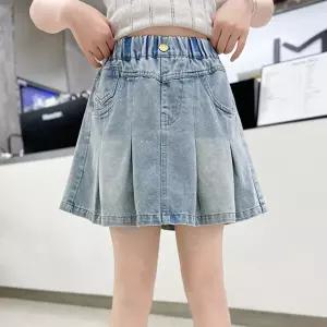 퍼츠데님스커트 여아 주름 미니 청스커트 합창 단체 행사 데일리 데님미니스커트 스커트