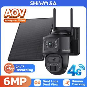 시워지아 AOV 24/7 녹화 4K 듀얼 렌즈 4G 태양광 카메라 실외 보안 카메라 네트워크 10010mAh 배터리 자동