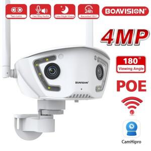 와이파이 감시 카메라 실외 4MP POE 듀얼 렌즈 180도 °   초광각 AI 인체 감지 보안 카메라 Camhipro 앱