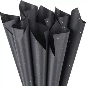 피누스 30장 선물 가방 휴지 20 x 14인치 포장용 블랙 글리터 팩 필러 플라워 DIY 프로젝트 아트 크래프트