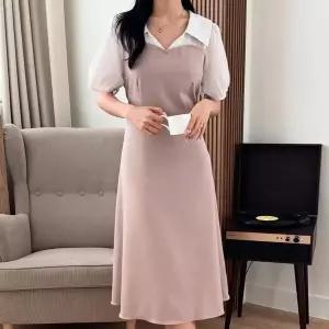 [하프클럽/] 입술배색뒷벨트원피스 YPY006M606 빅사이즈