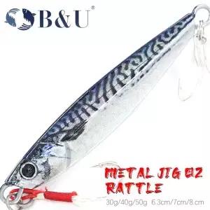 B U 래틀 지그 바다 낚시 루어 금속 긴 캐스팅 후크 스푼 포함 스피닝 인공 미끼 태클 40g 60g 80g