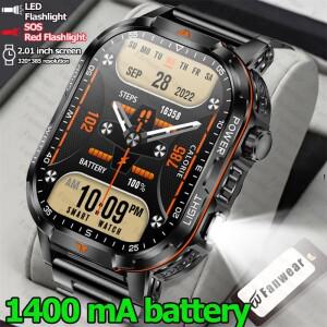 군용 야외용 견고한 남성용 스마트워치 1400mAh 배터리 GPS LED 손전등 10ATM 방수 블루투스 통화 기능