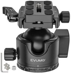 스테인리스 스틸 잠금 핀이 있는 EVUMO EX46L 레버 삼각대 볼 헤드, 아르카 스위스 퀵 릴리스 플레이트가 46mm 로우 프로파일 헤드 마운트, 모노포드 DSLR 카메라 캠코더 망원경과 호환 가능
