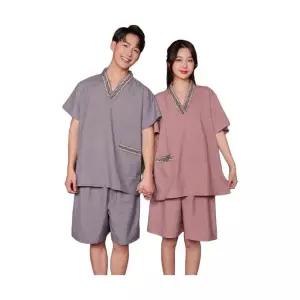 찜질방 유니폼 남녀 그레이 세트 순면 옷 반팔 사우나복