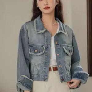 [하프클럽/]여자 봄 가을 빈티지 스타일 크롭 청자켓 유니크한 숏 데님재킷