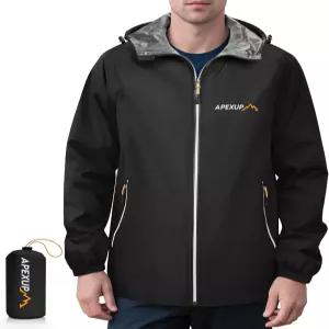 APEXUP 패커블 레인 재킷 남성용 반사 지퍼 가벼운 방수 레인코트 야외 스포츠용
