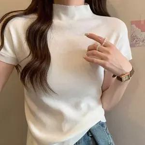 데일리룩 슬림핏 반목 티셔츠 하프넥 목폴라 캐주얼