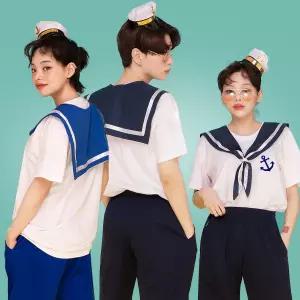 [스카프포함] 해군 컨셉 세일러마린 졸업사진옷 체육대회 반티 마린룩 반팔티 제복반티
