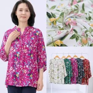 엄마옷 마미소 샤래 면 블라우스 플라워 패턴 7부 반오픈 할머니 빅사이즈 40 70 마담 중년 여성 옷