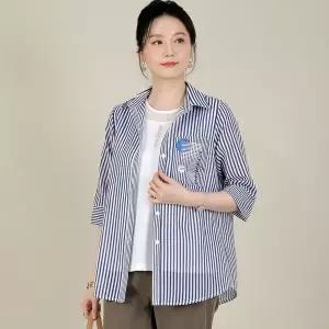 [하프클럽/] 엄마옷 고실한 얇은 세로 스트라이프 칠부 여름 남방 블라우스