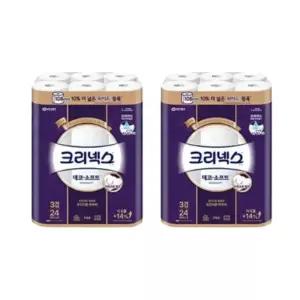 크리넥스 3겹 데코&소프트 와이드(108mm), 33m, 24롤, 2개